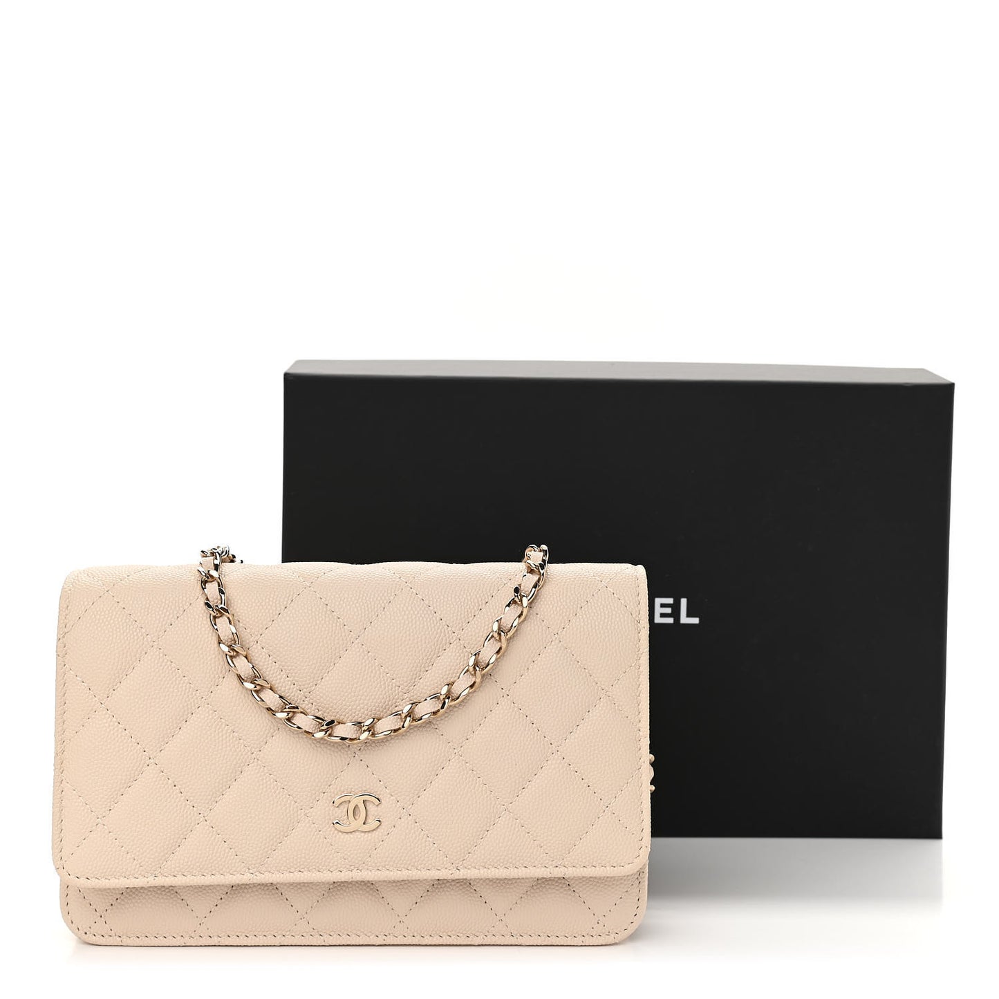 Caviar Quilted Wallet On Chain WOC Light Beige