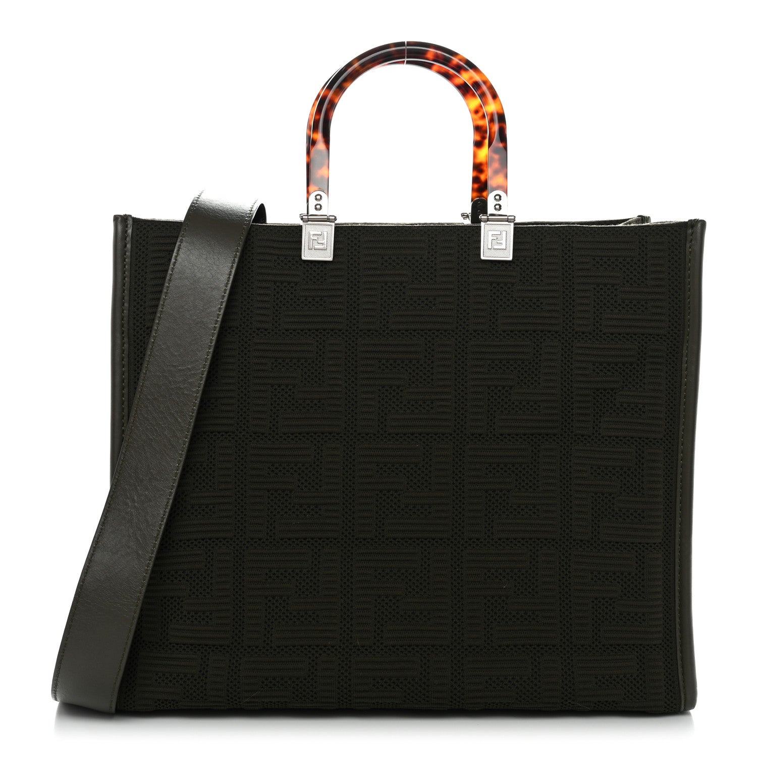 Fendi Technical Fabric Plexiglass FF Medium Fendi Sunshine Shopper Tote Wood 1 of 14
