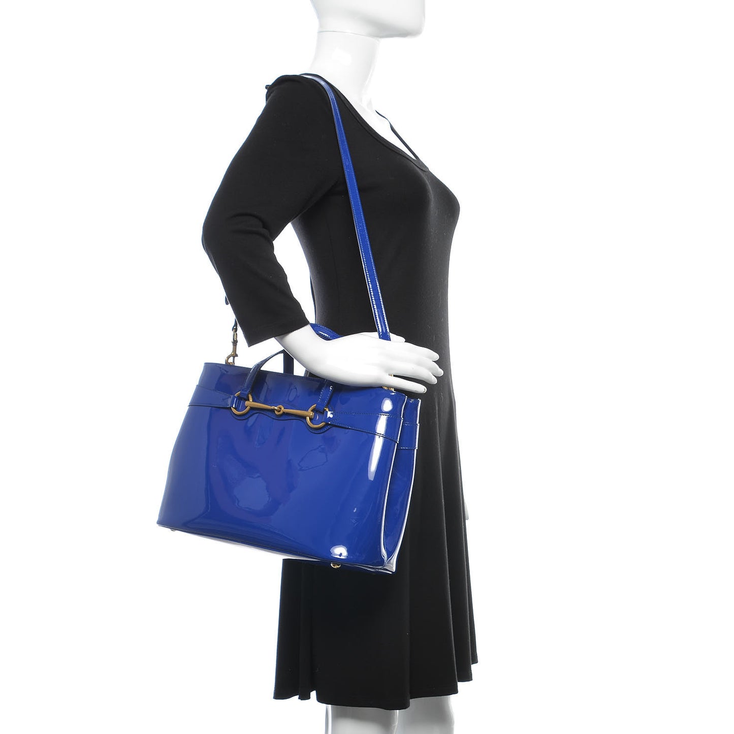 Patent Medium Bright Bit Top Handle Tote Deep Zaffiro