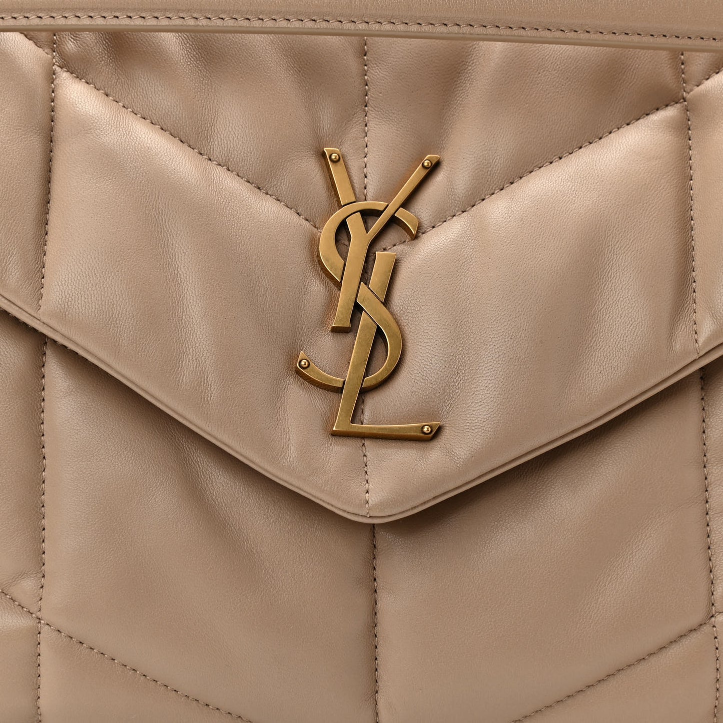 Lambskin Quilted Medium Loulou Puffer Monogram Chain Satchel Dark Beige
