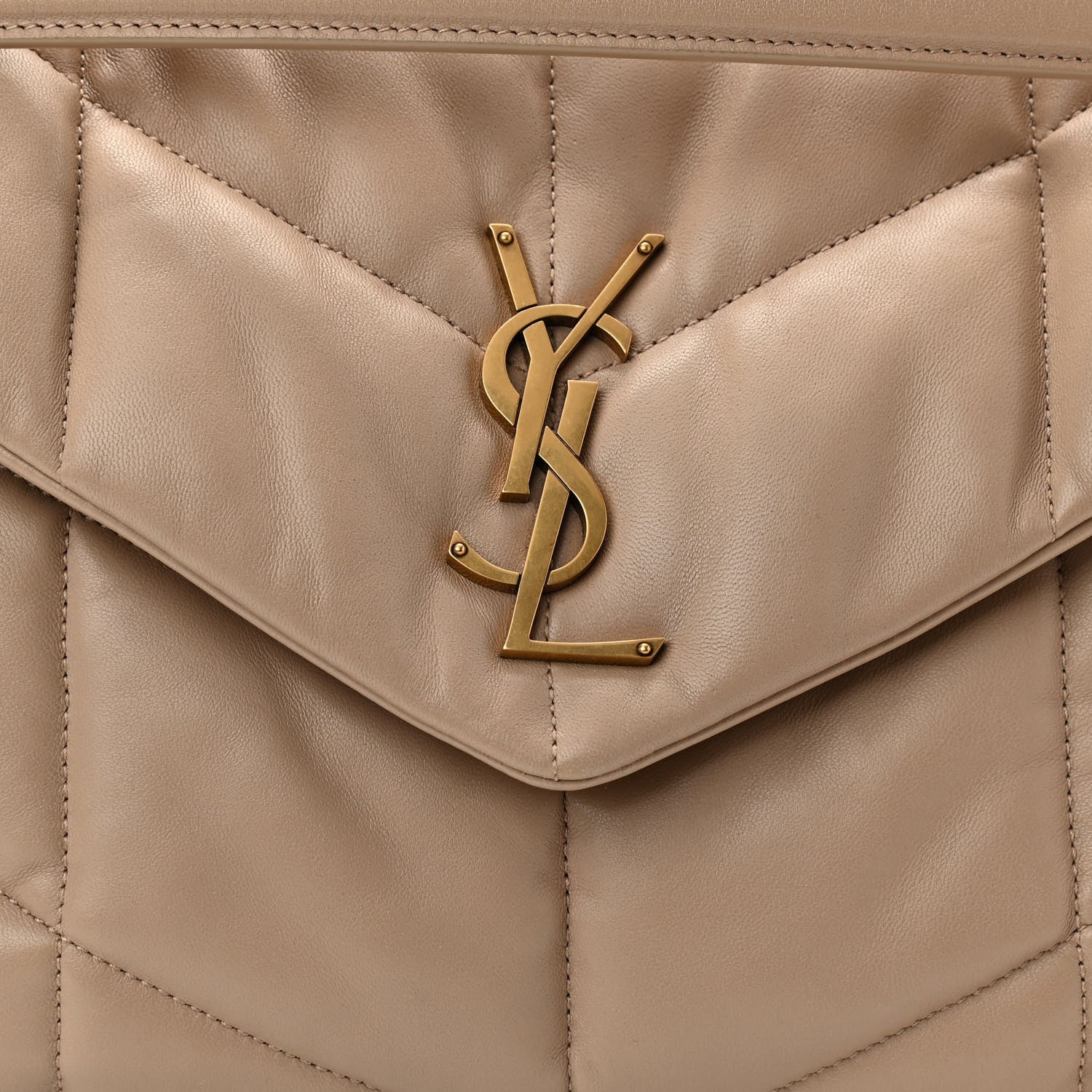 Saint Laurent Lambskin Quilted Medium Loulou Puffer Monogram Chain Satchel Dark Beige 9 of 16