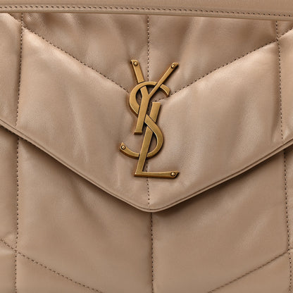 Saint Laurent Lambskin Quilted Medium Loulou Puffer Monogram Chain Satchel Dark Beige 9 of 16