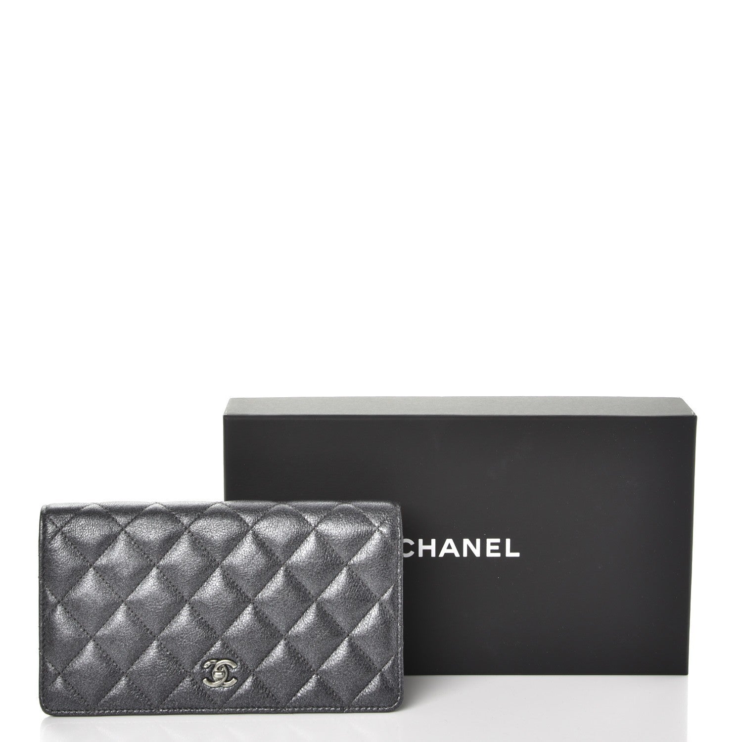 Chanel Metallic Calfskin Quilted Yen Wallet Charcoal 9 of 9