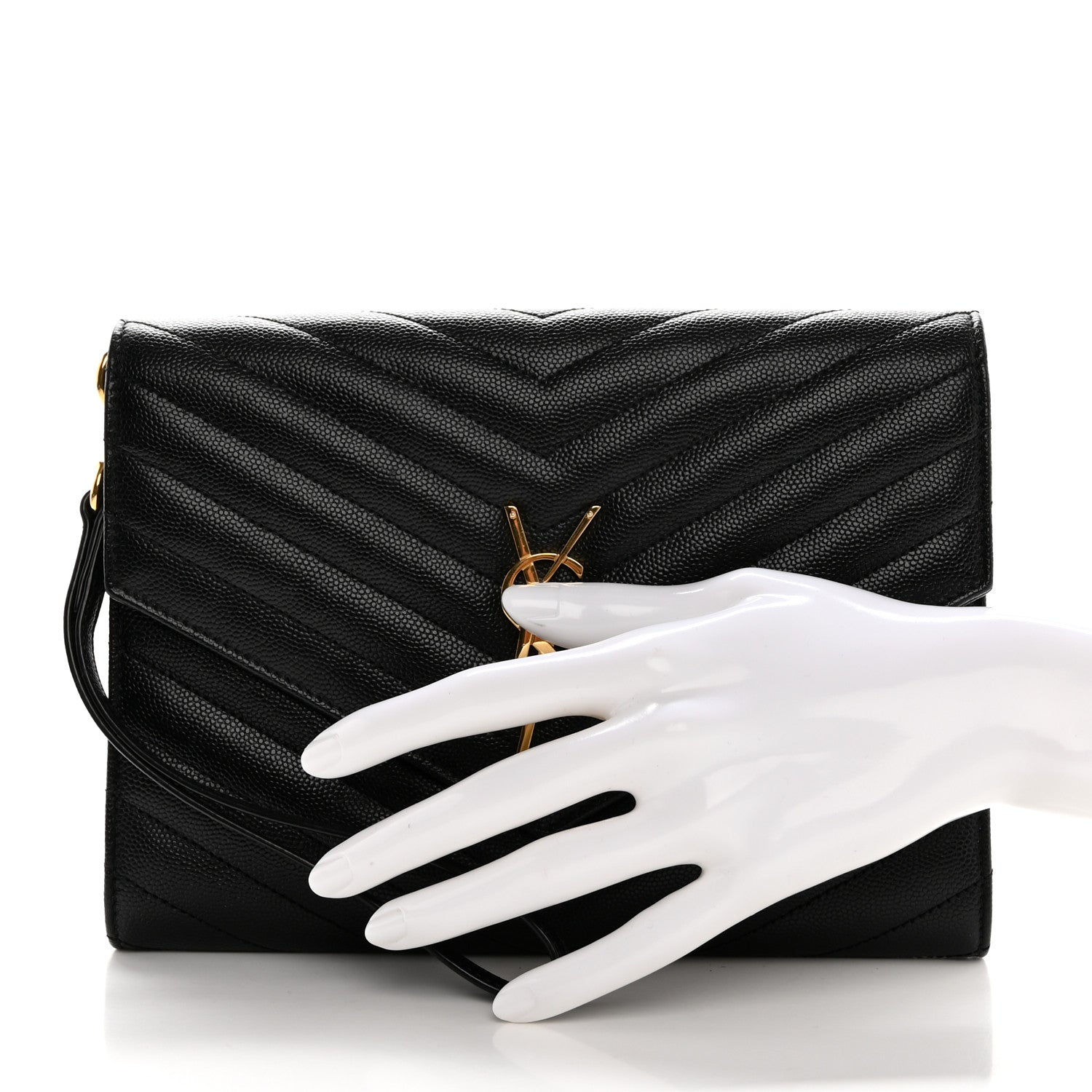 Saint Laurent Grain De Poudre Matelasse Chevron Monogram Envelope Clutch Black 2 of 12