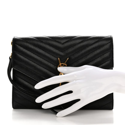 Saint Laurent Grain De Poudre Matelasse Chevron Monogram Envelope Clutch Black 2 of 12