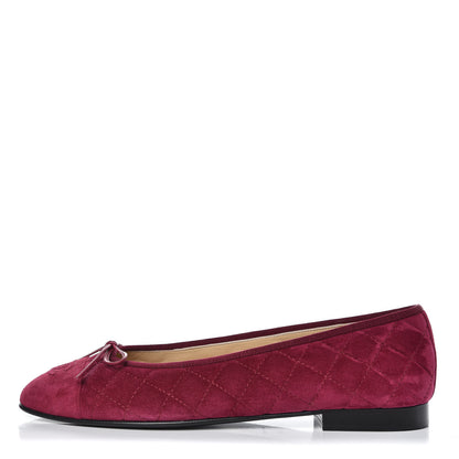 Chanel Suede Calfskin Quilted Cap Toe CC Ballerina Flats 40.5 Dark Pink 1 of 10
