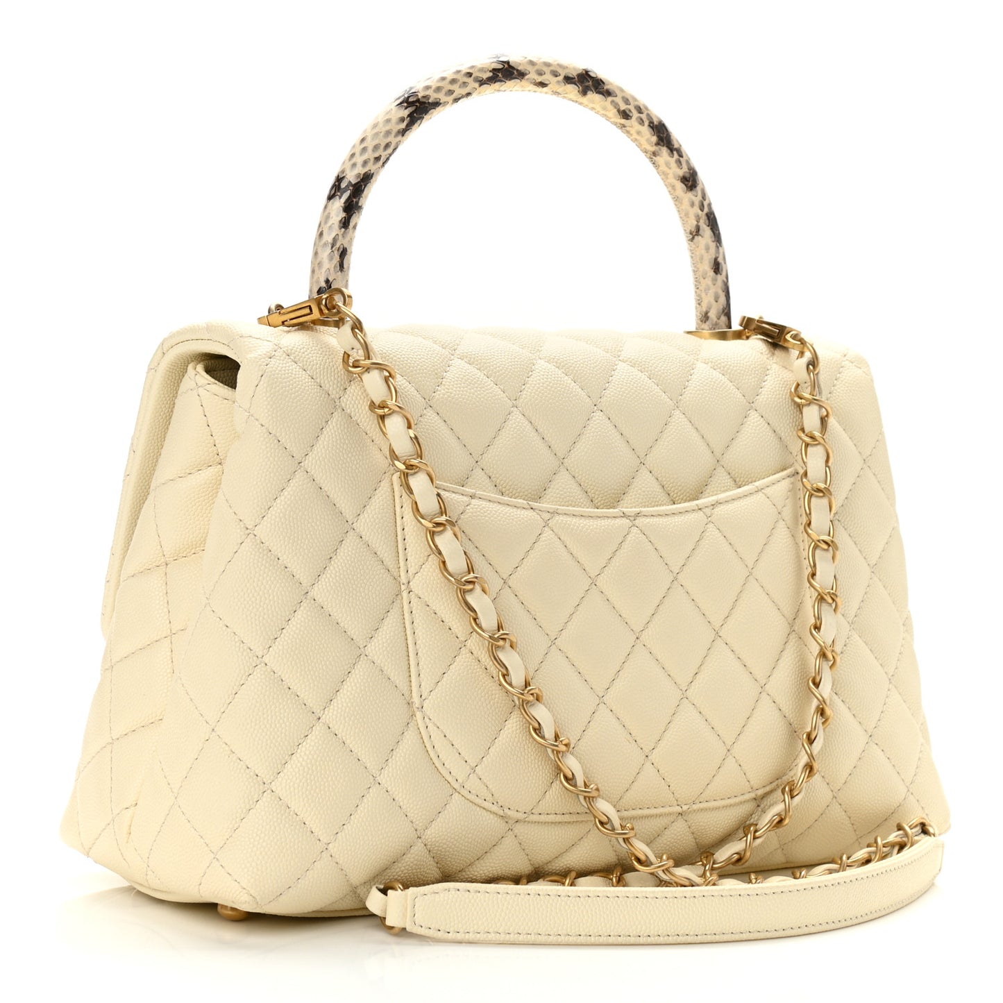 Caviar Elaphe Quilted Small Coco Handle Flap Ivory