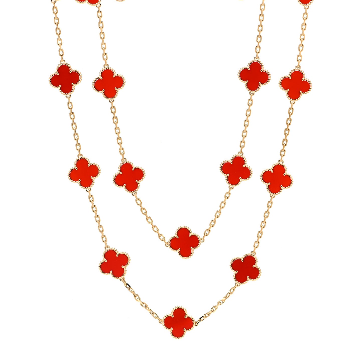 18K Yellow Gold Carnelian 20 Motifs Vintage Alhambra Necklace