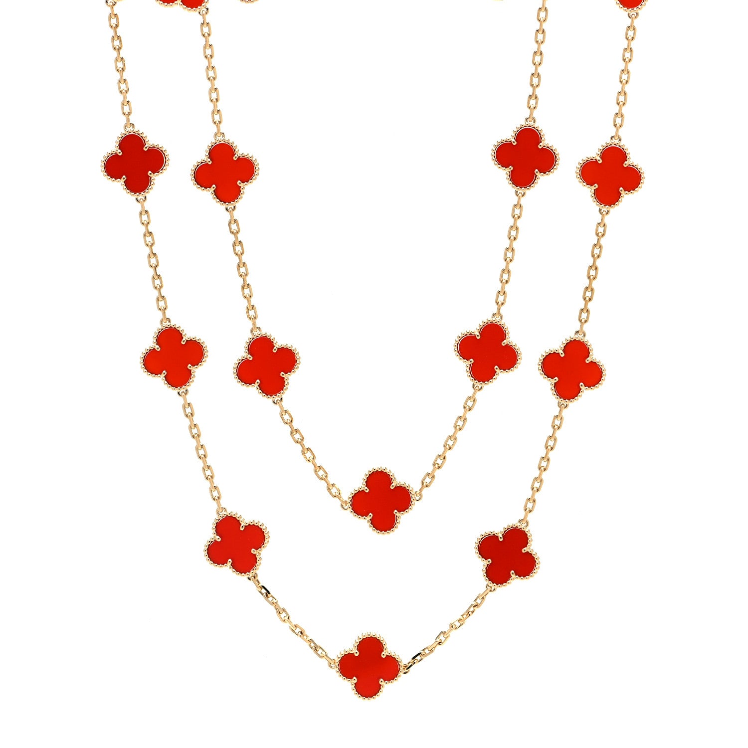 Van Cleef & Arpels 18K Yellow Gold Carnelian 20 Motifs Vintage Alhambra Necklace 1 of 4