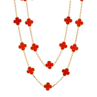 Van Cleef & Arpels 18K Yellow Gold Carnelian 20 Motifs Vintage Alhambra Necklace 1 of 4