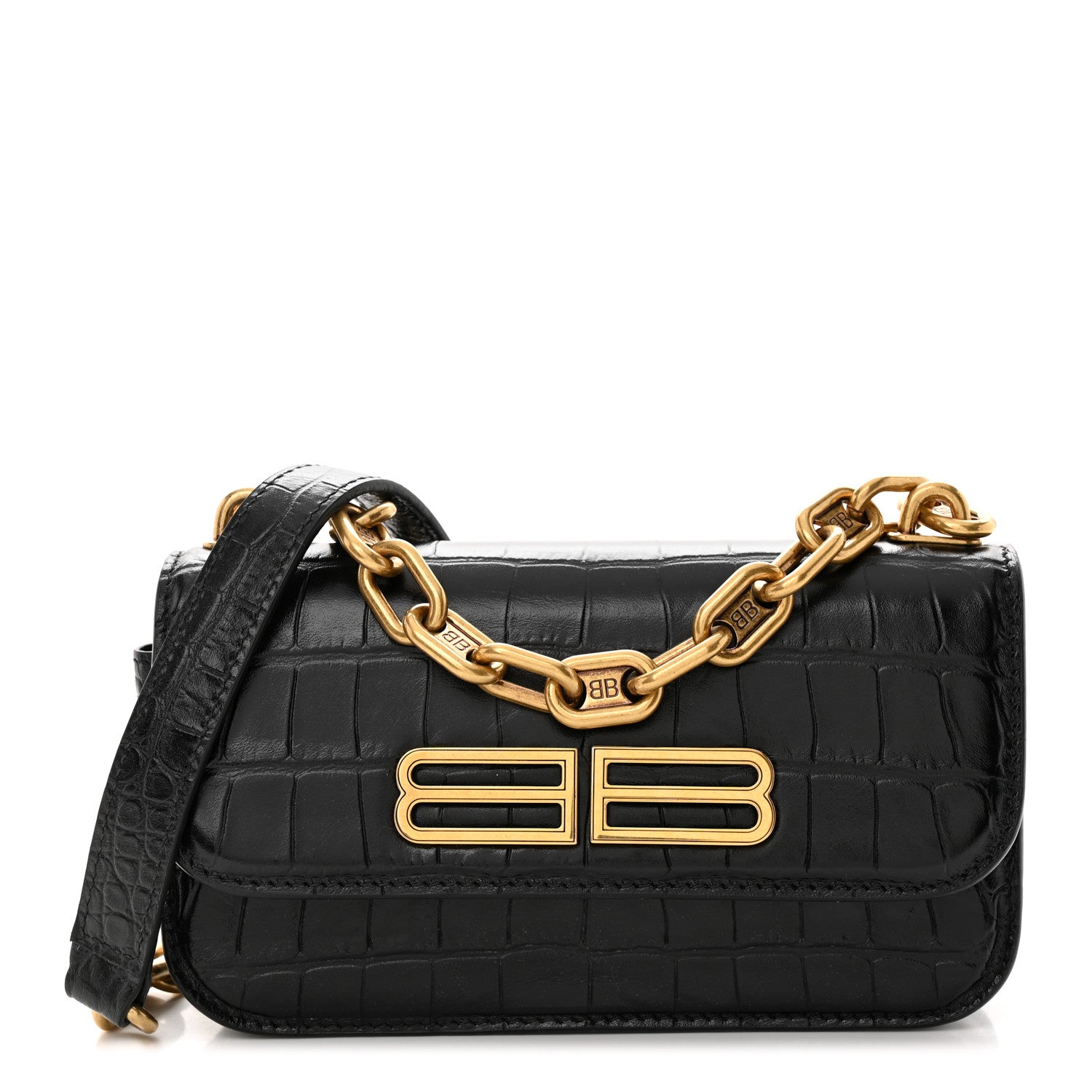 Balenciaga Extra Supple Calfskin Crocodile Embossed Gossip Chain Bag XS Black 1 of 11