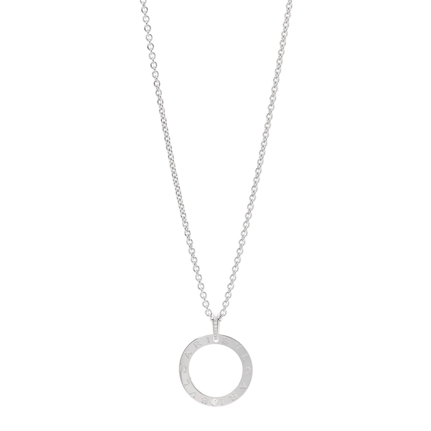 Bulgari 18K White Gold Diamond BVLGARI BVLGARI Circle Pendant Necklace 1 of 8