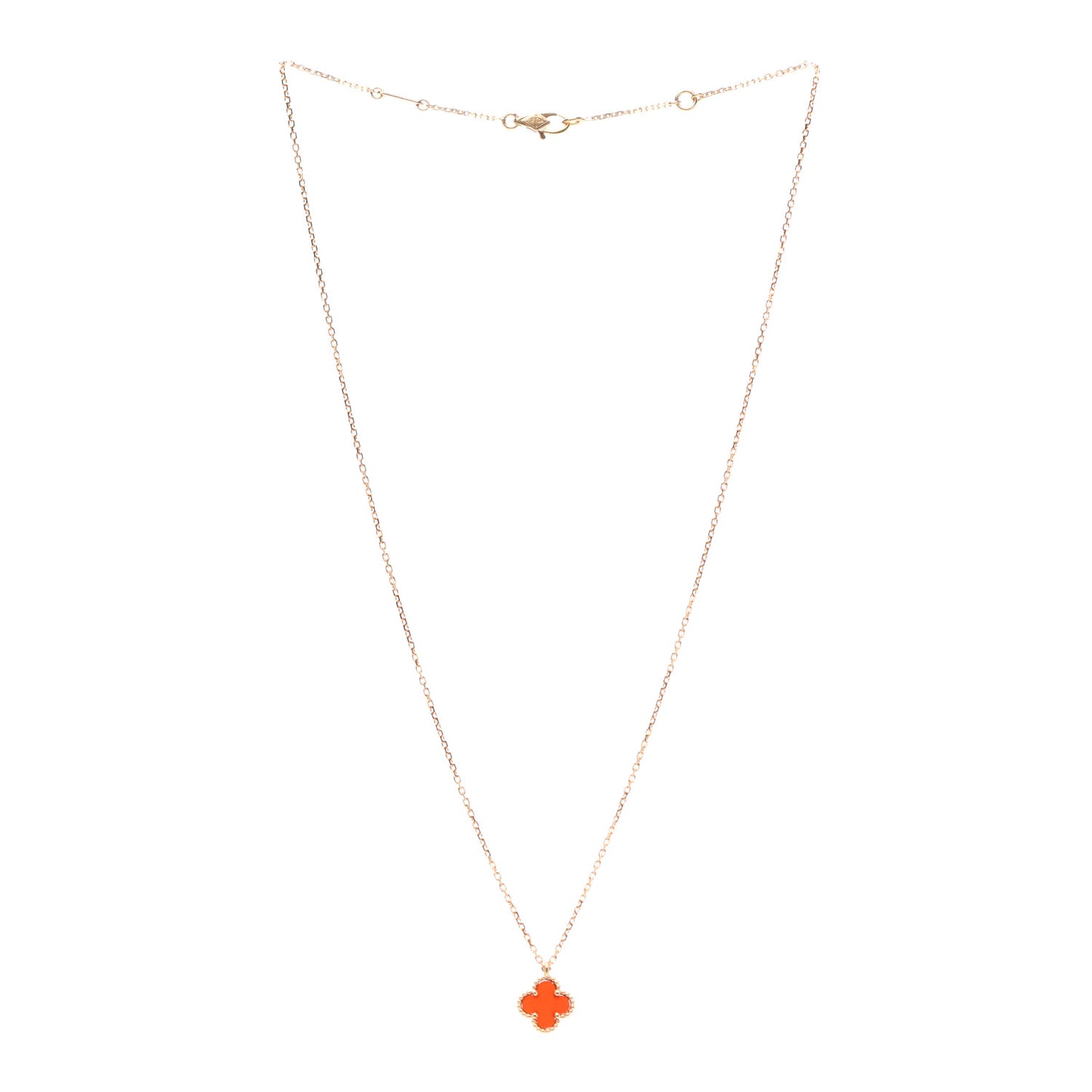 18K Rose Gold Carnelian Sweet Alhambra Pendant Necklace