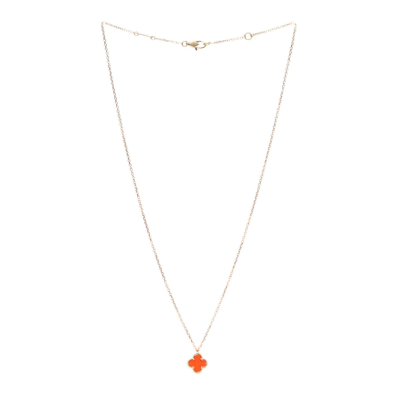 Van Cleef & Arpels 18K Rose Gold Carnelian Sweet Alhambra Pendant Necklace 3 of 7
