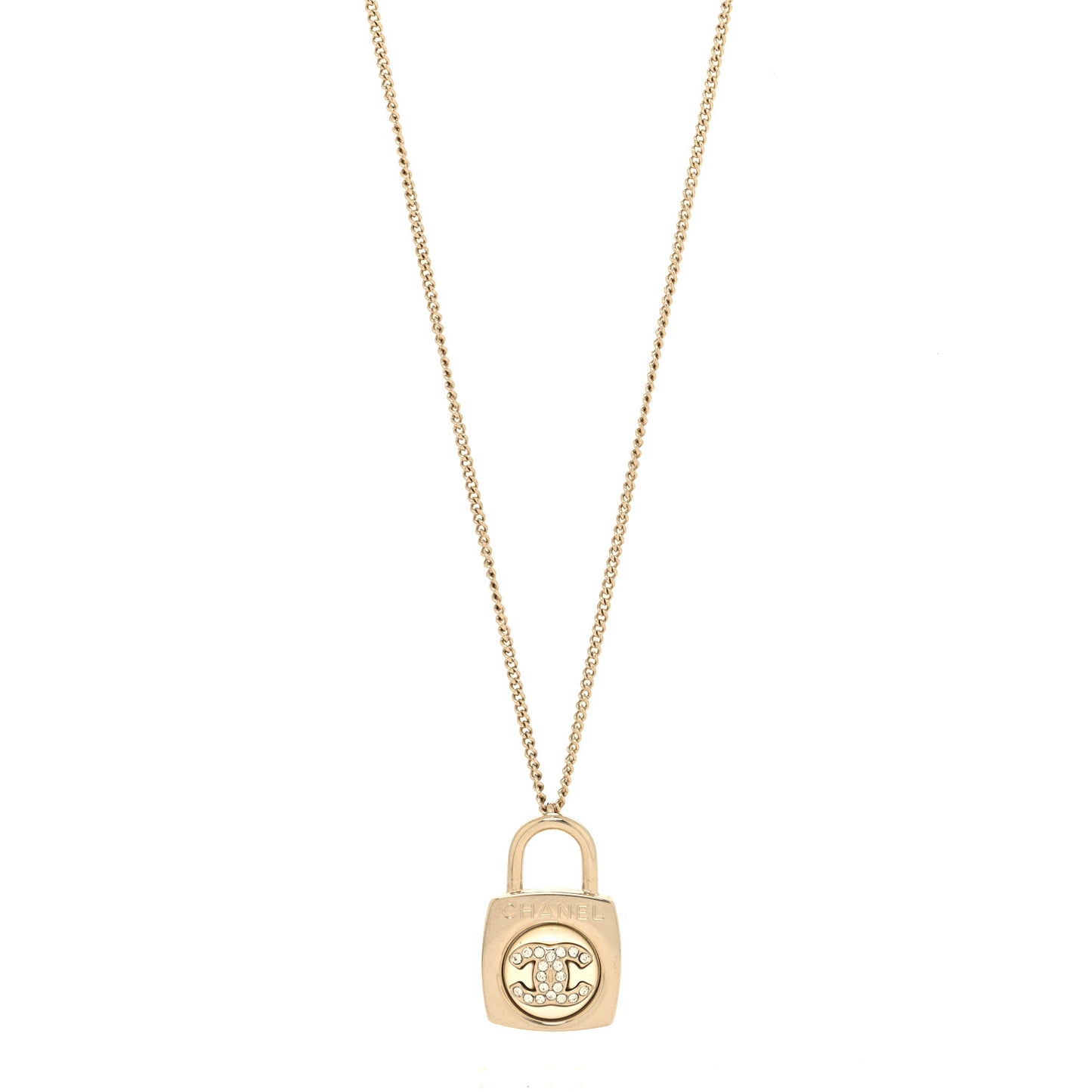Crystal Pearl Lock CC Necklace Gold
