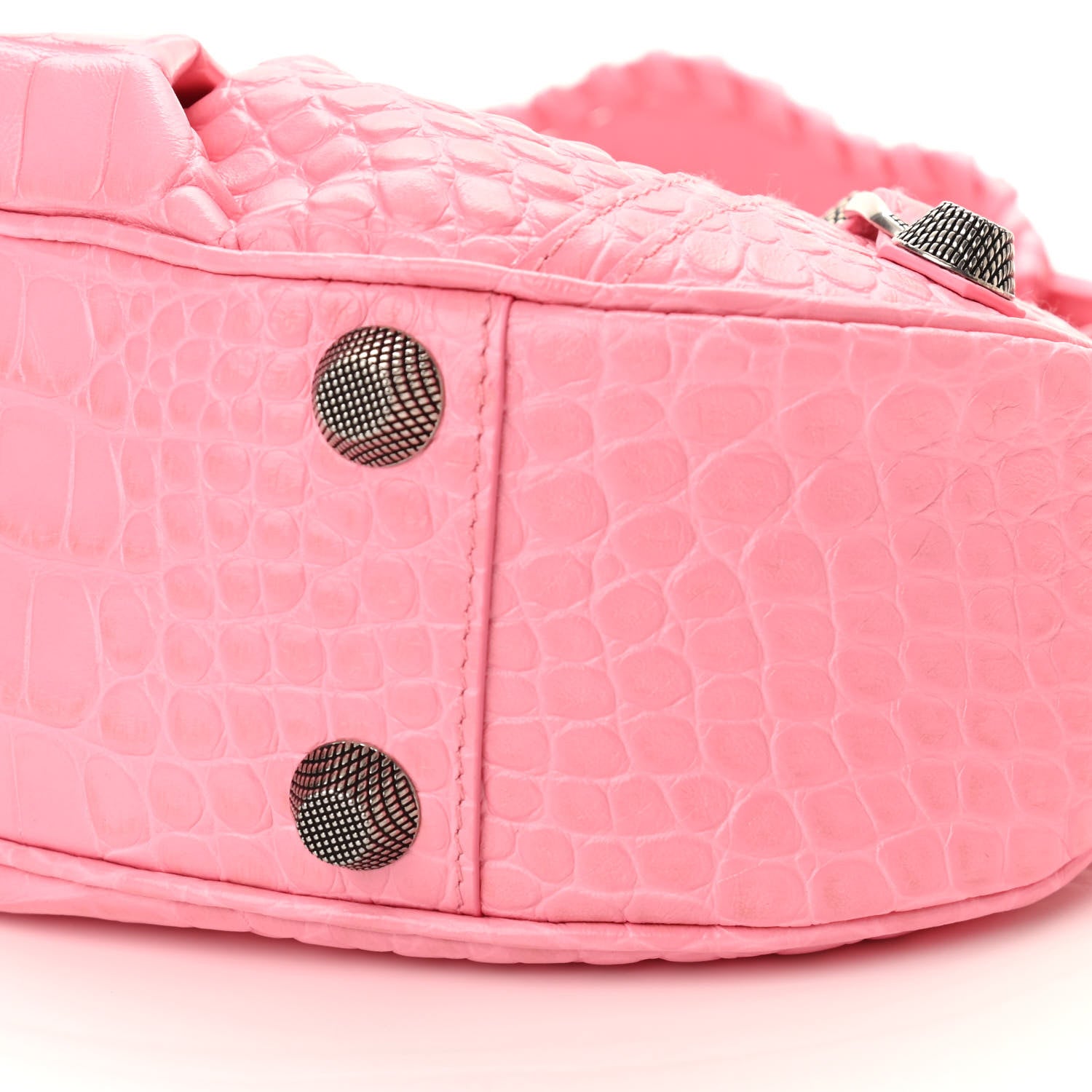 Balenciaga Extra Supple Calfskin Crocodile Embossed Small Le Cagole Shoulder Bag Sweet Pink 10 of 11