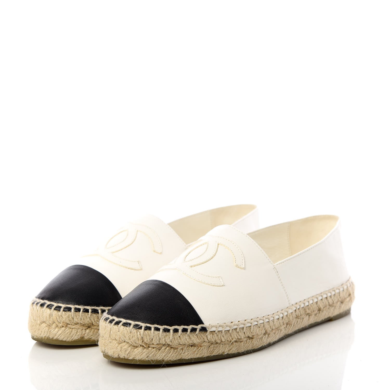 Chanel Lambskin CC Espadrilles 38 White Black 3 of 10