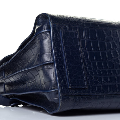 Saint Laurent Calfskin Crocodile Embossed Medium Souple Sac De Jour Navy 8 of 9
