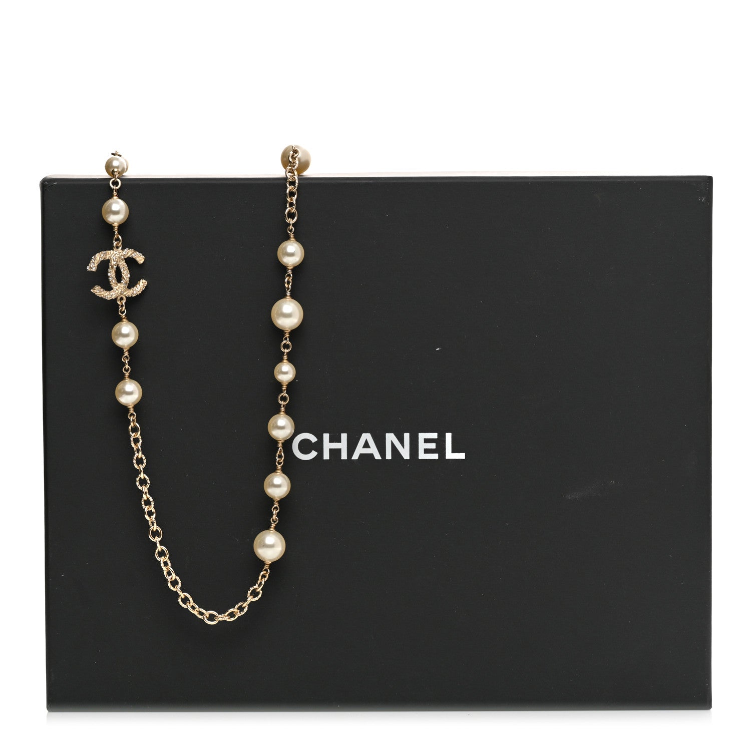 Chanel Graduated Pearl Crystal Twisted CC Long Necklace Gold 6 of 6