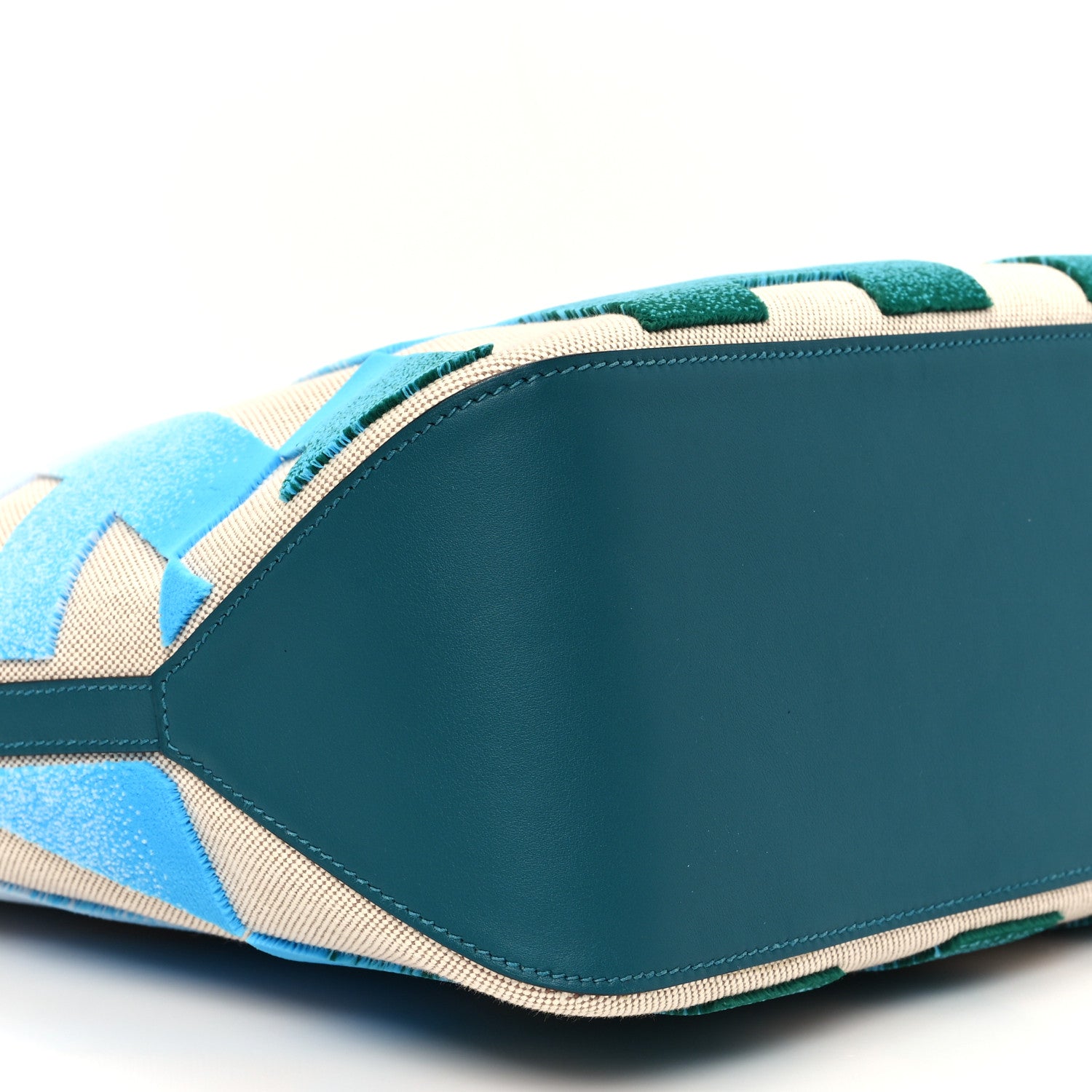 Hermes Swift Toile H Tufted Cabas H En Biais 40 Ecru Bleu Vert Bosphore 8 of 9