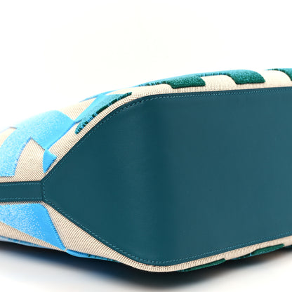 Hermes Swift Toile H Tufted Cabas H En Biais 40 Ecru Bleu Vert Bosphore 8 of 9