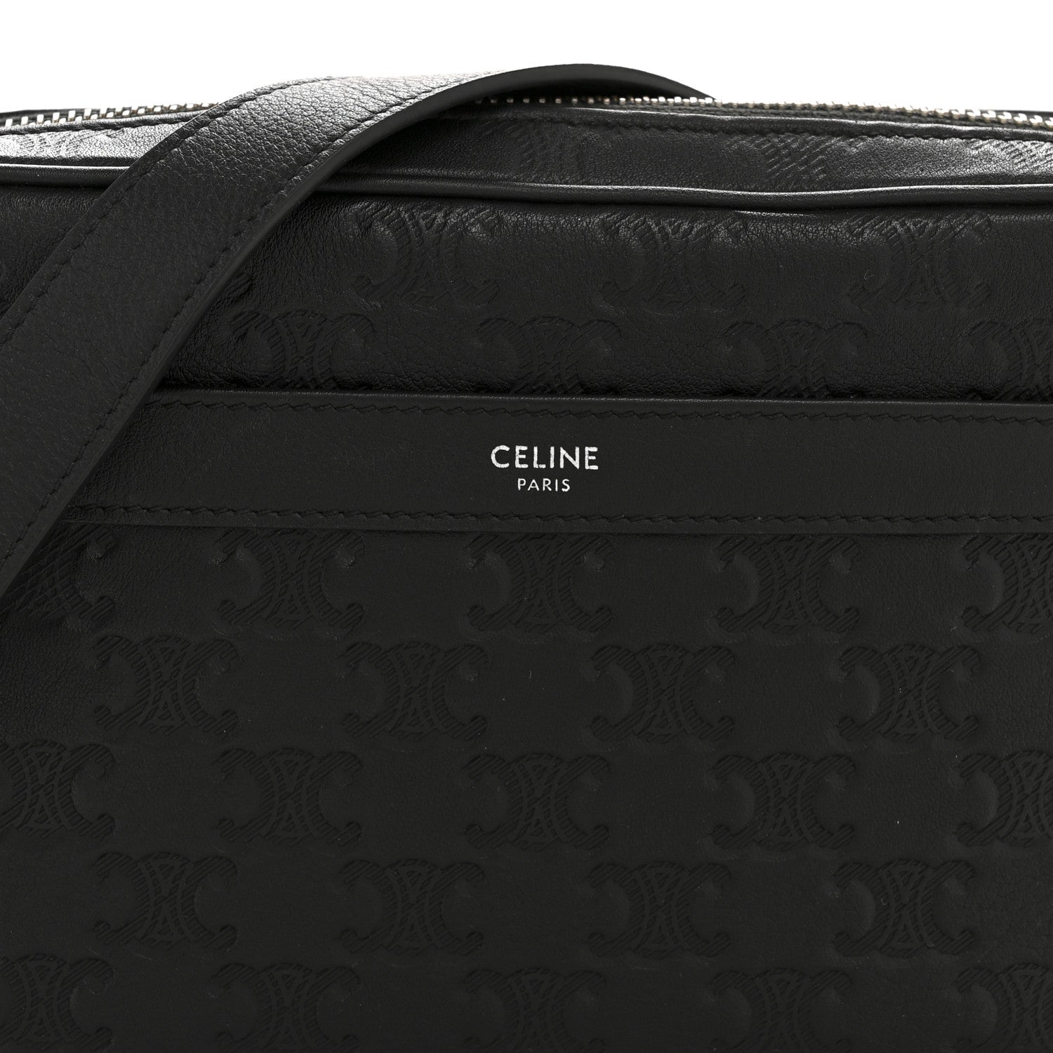 Celine Calfskin Triomphe Embossed Medium Messenger Bag Black 8 of 12