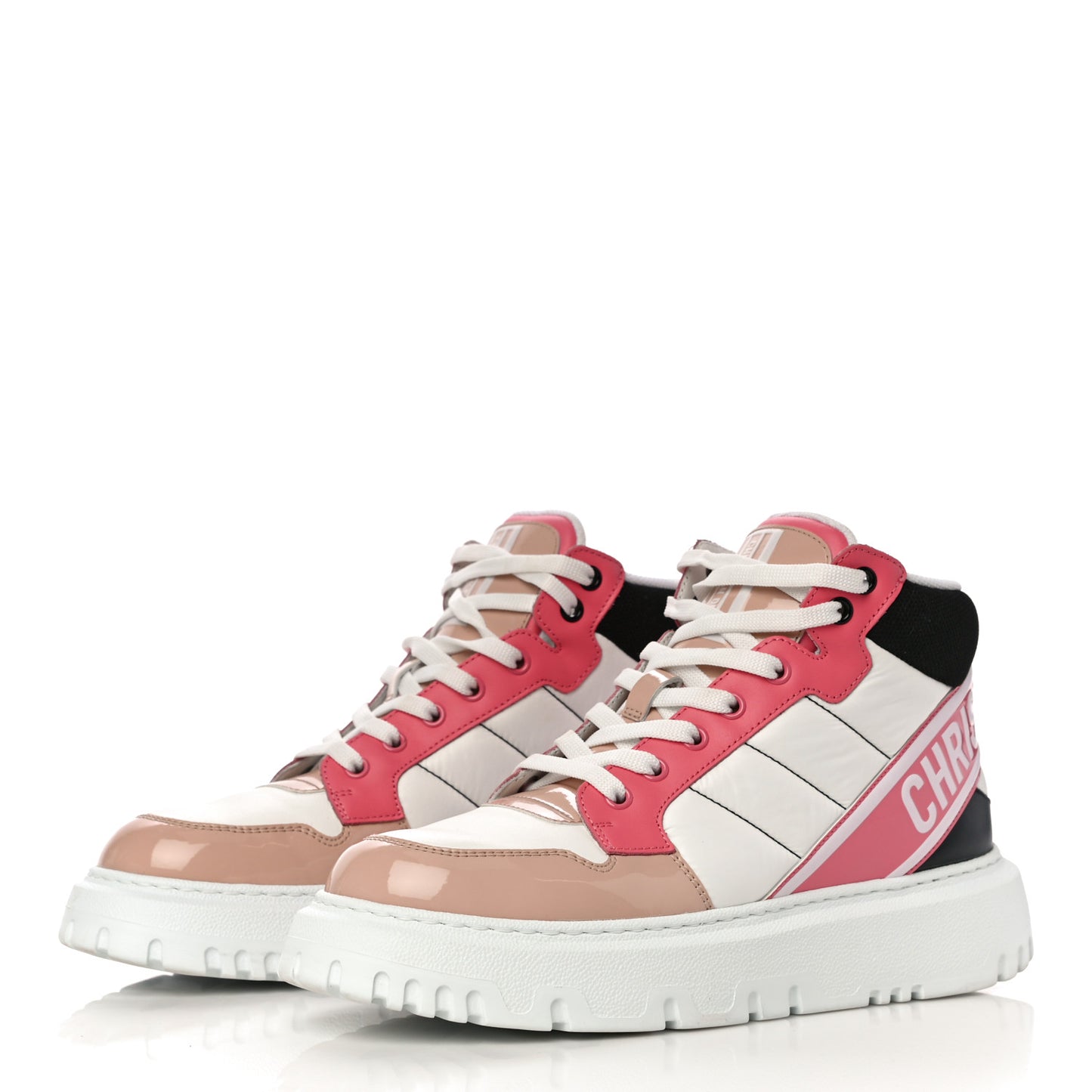 Nylon Calfskin Womens D-Player High Top Sneakers 39 Pink