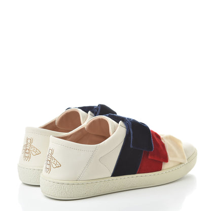 Gucci Calfskin Womens Velvet Bow Ace Sneakers 37.5 White 4 of 11