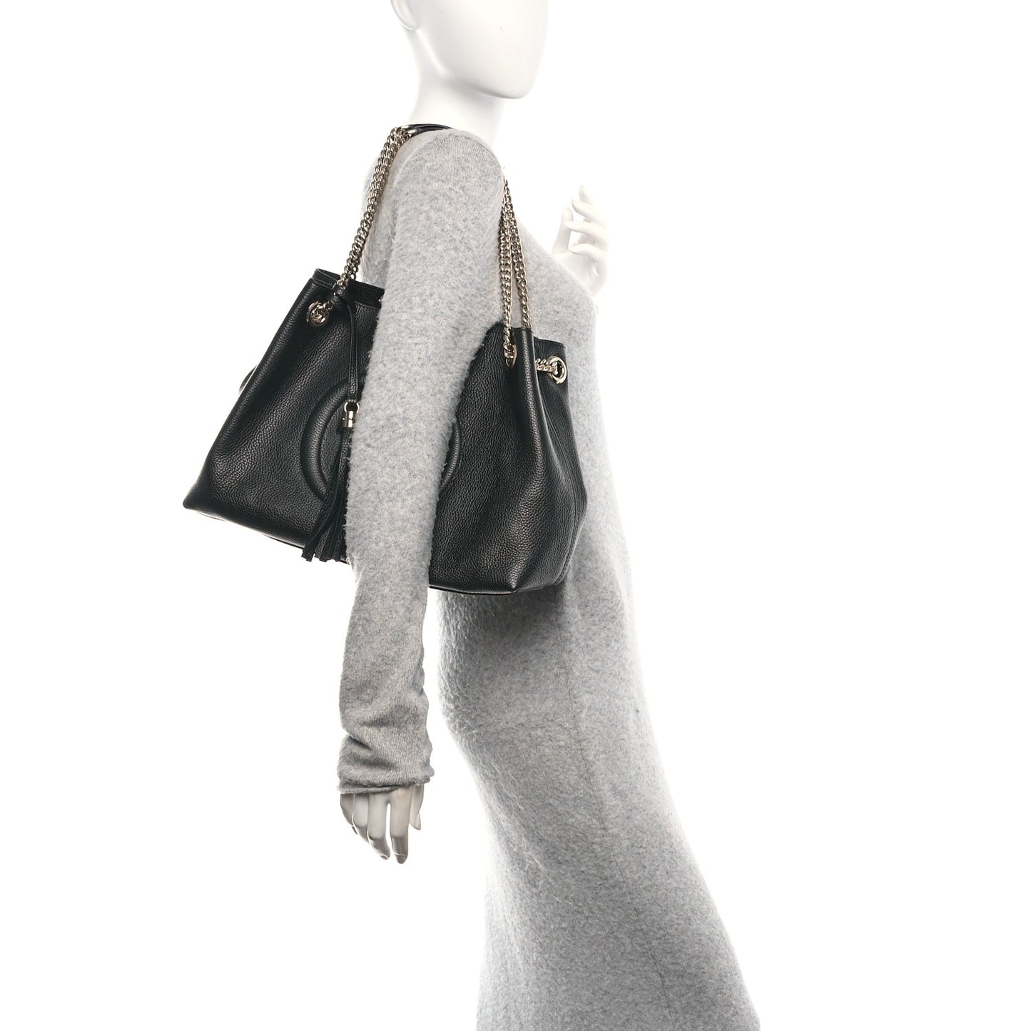 Pebbled Calfskin Medium Soho Chain Shoulder Bag Black