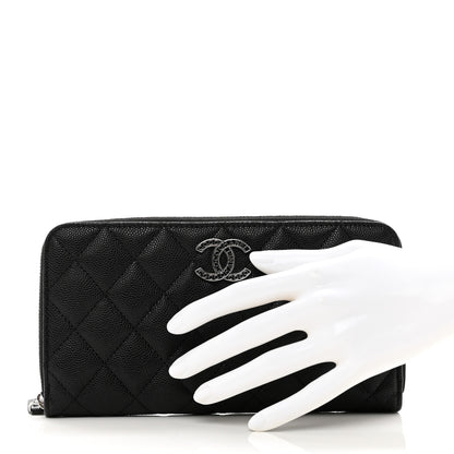 Chanel Caviar Quilted CC Logo Long Zipped Wallet Black 2 of 9