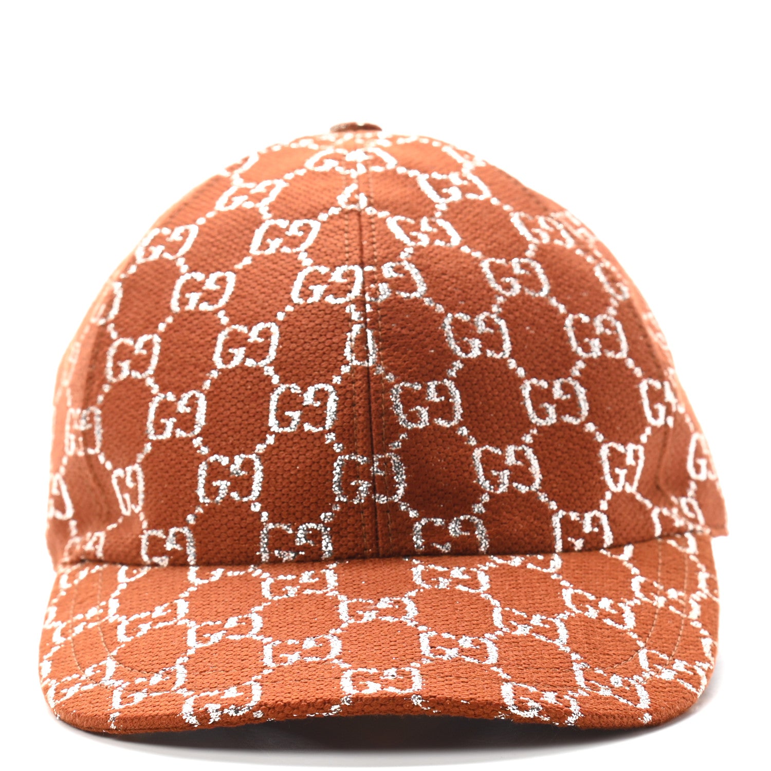 Gucci Canvas Lame GG Monogram Rush Baseball Hat M Burnt Orange Silver 4 of 8