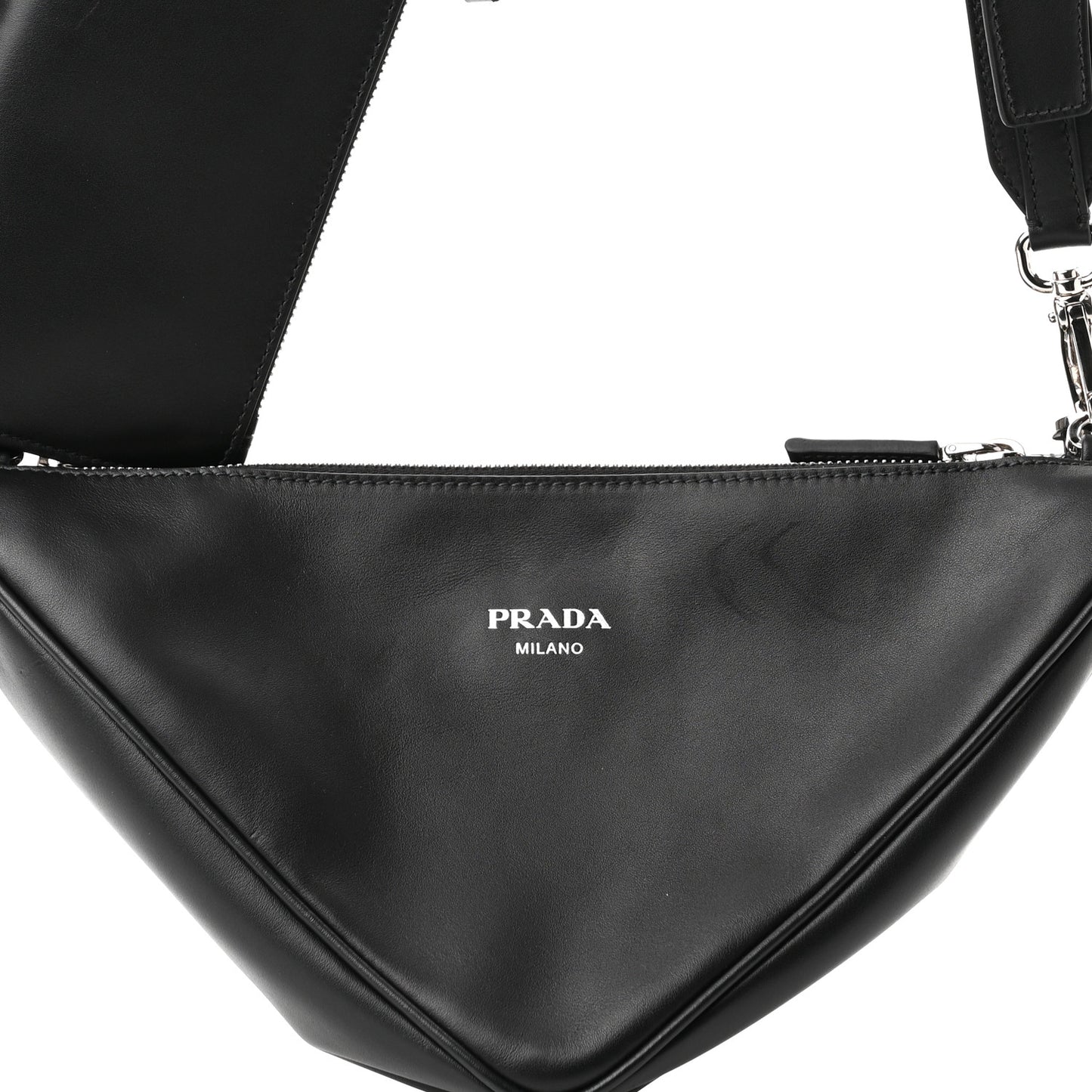 Vitello Saffiano Cuir Double Triangle Shoulder Bag Black
