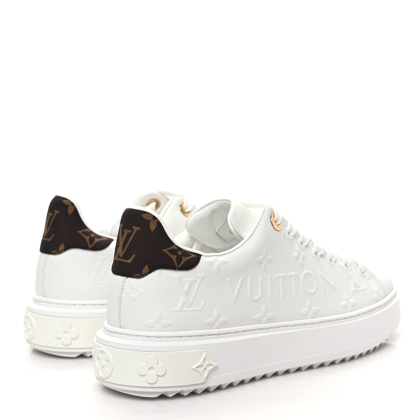 Lambskin Embossed Monogram Time Out Sneakers 39 White