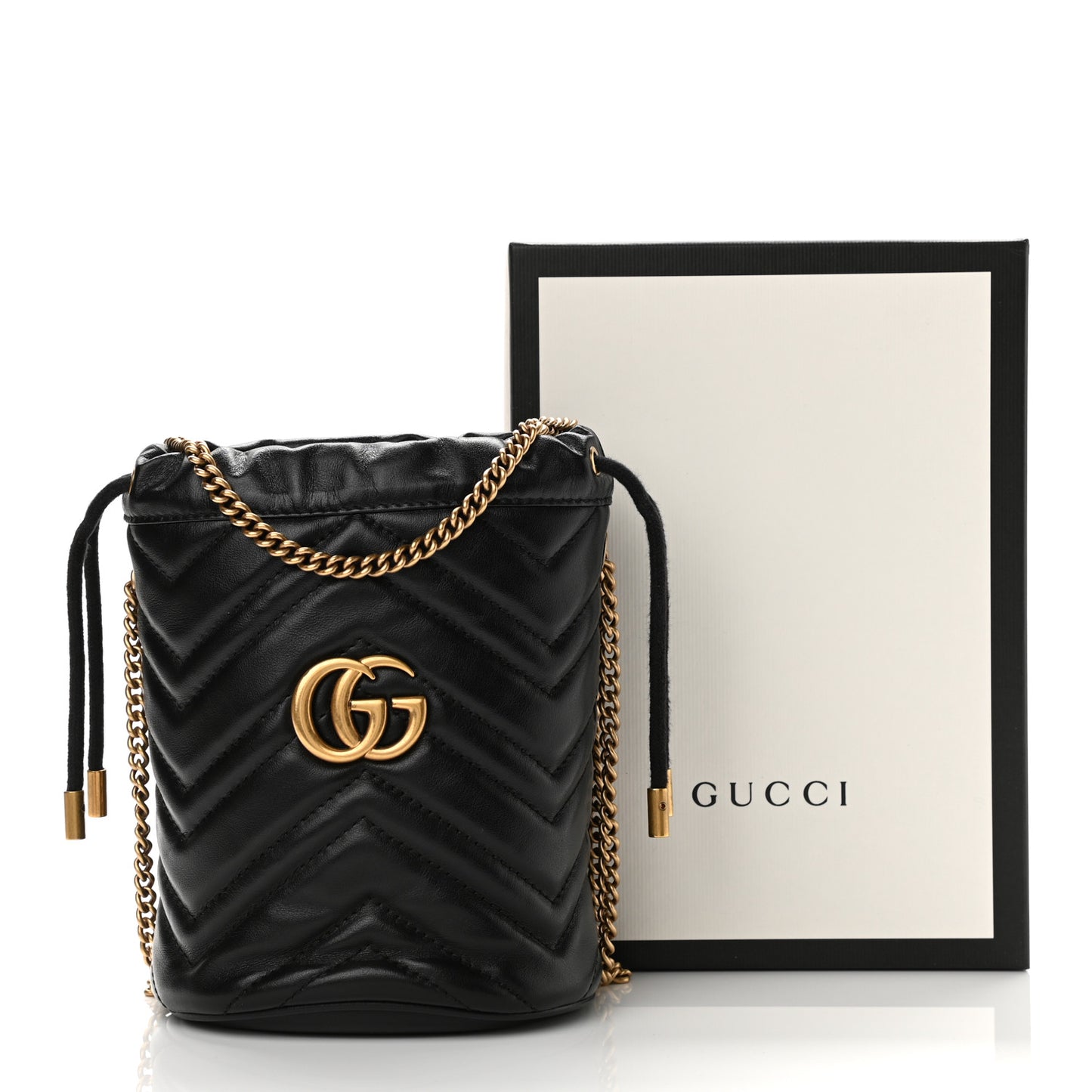 Calfskin Matelasse Mini GG Marmont 2.0 Bucket Bag Black