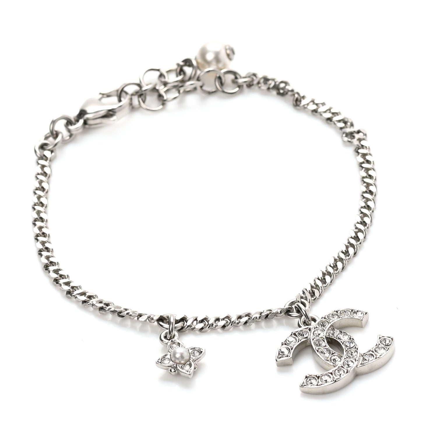 Crystal Pearl CC Bracelet Silver