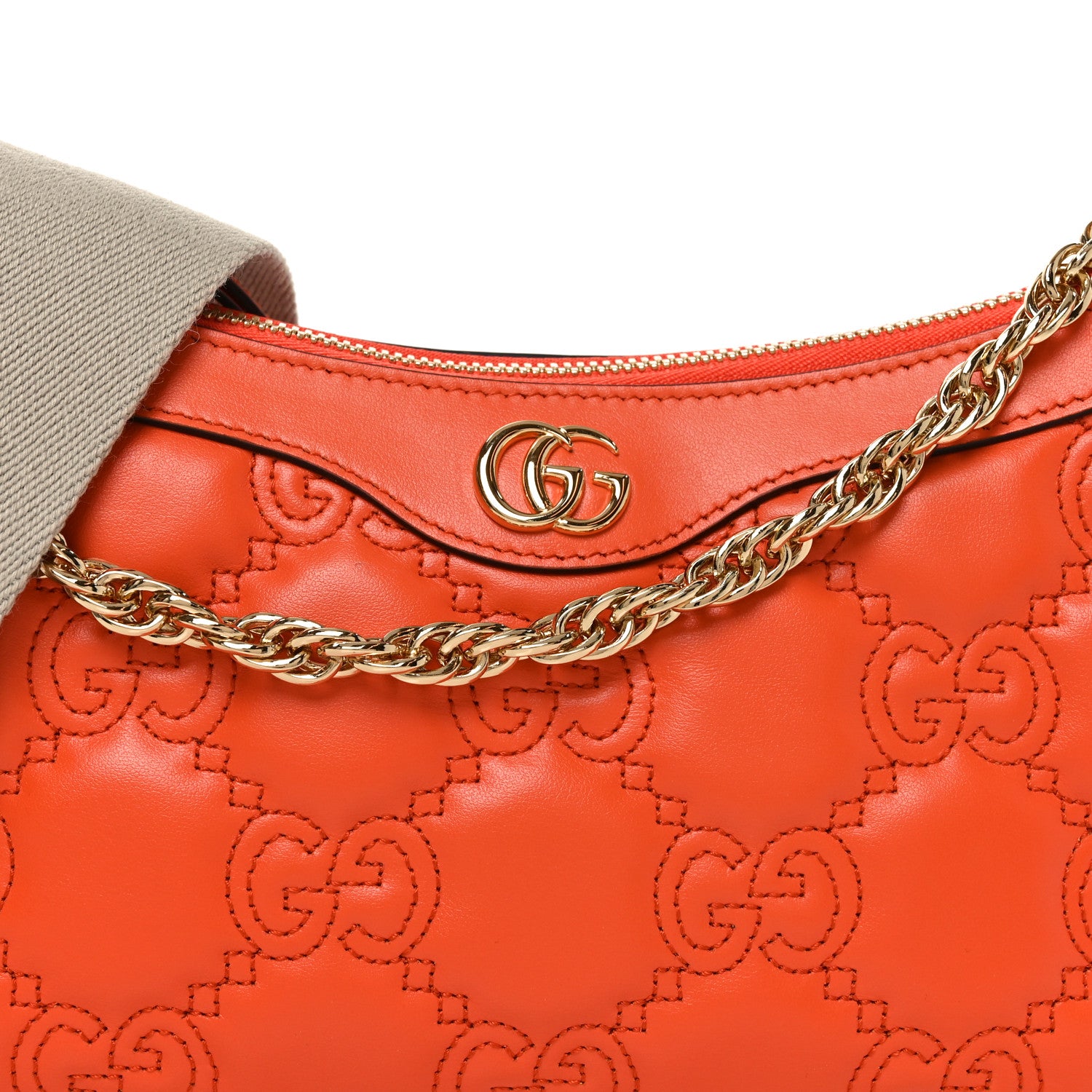 Gucci Calfskin GG Matelasse Chain Handbag Deep Orange Natural 8 of 10