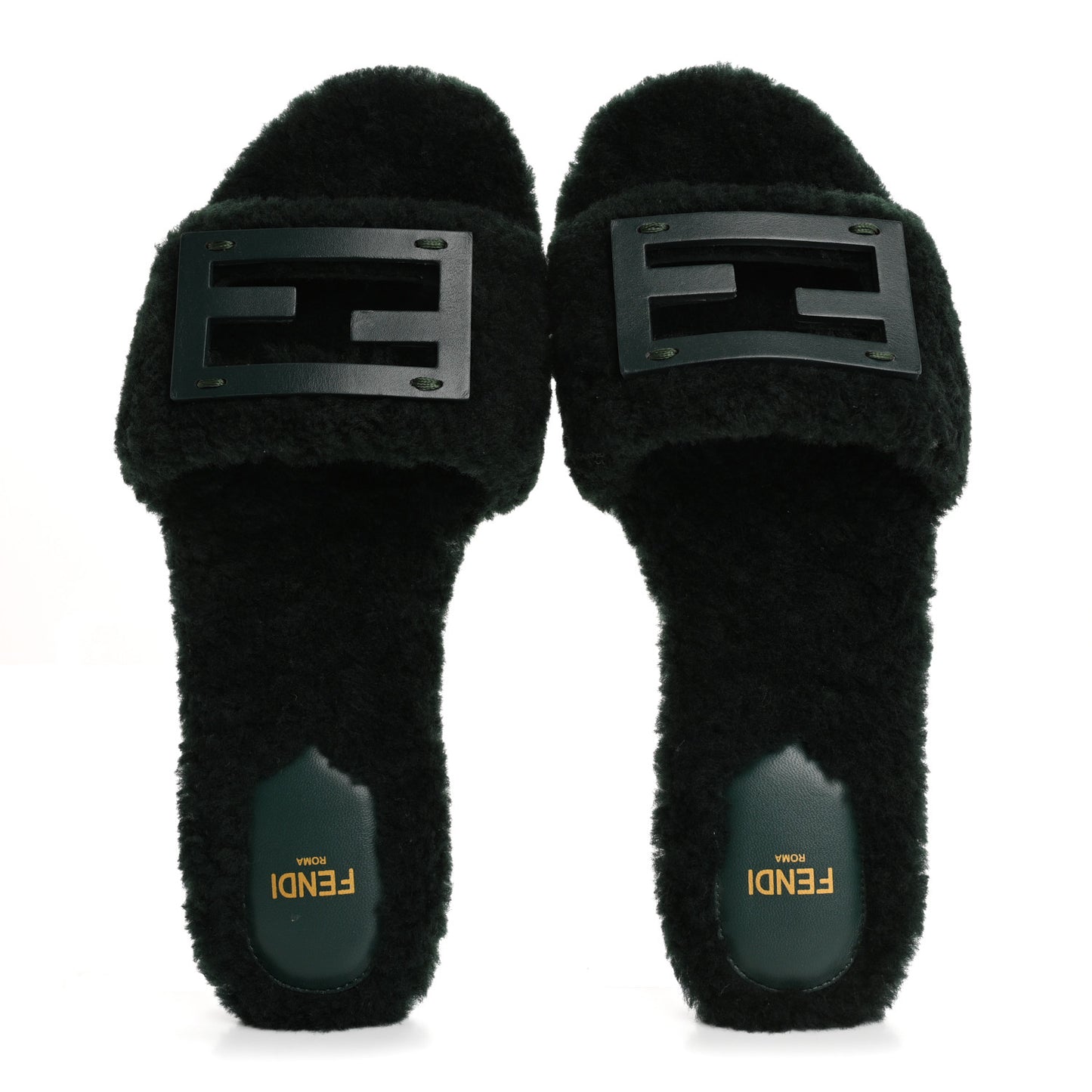 Shearling FF Baguette Slide Sandals 37 Salvia