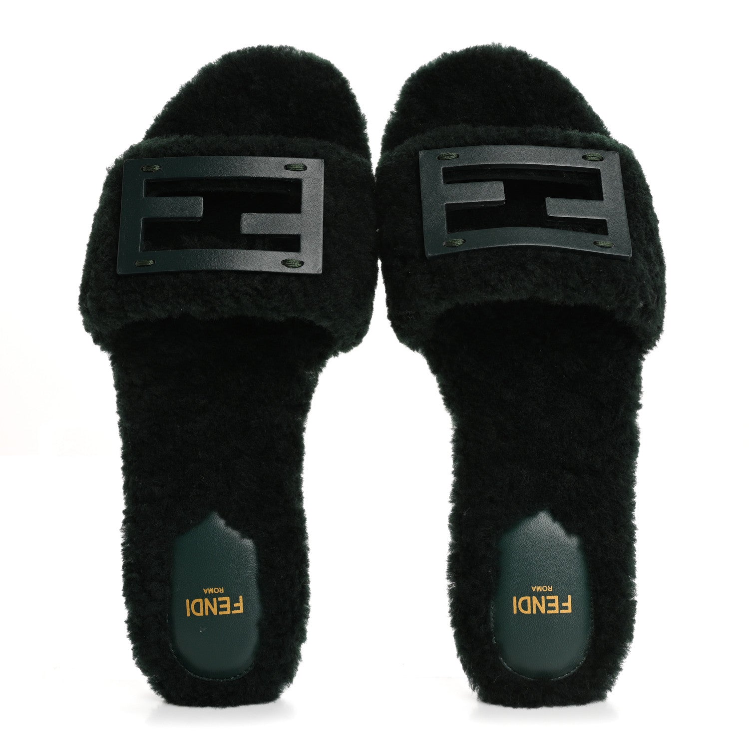 Fendi Shearling FF Baguette Slide Sandals 37 Salvia 2 of 8