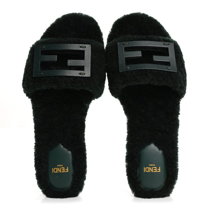 Fendi Shearling FF Baguette Slide Sandals 37 Salvia 2 of 8