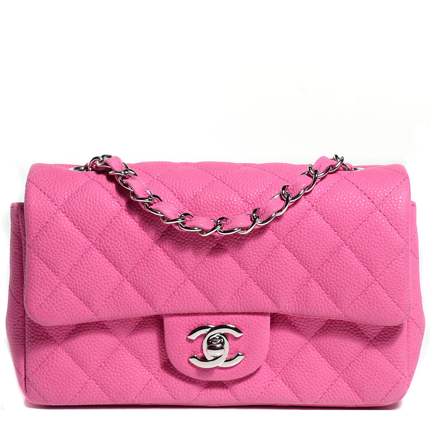 Iridescent Caviar Mini Rectangular Flap Pink