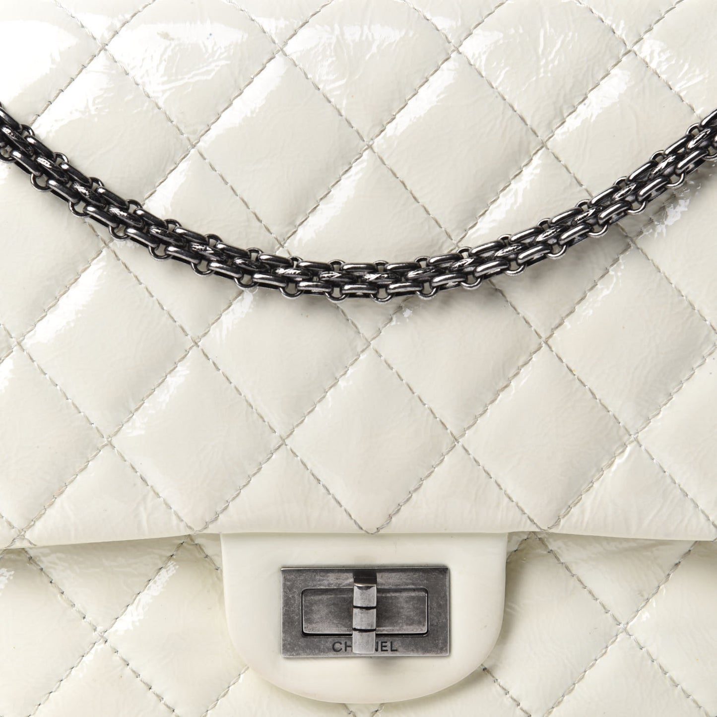 Distressed Patent Quilted 2.55 Reissue Flap 227 White