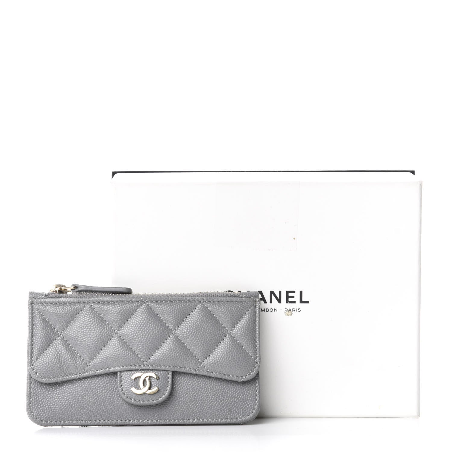Chanel Caviar Quilted Flap Zip Card Holder Grey 10 of 10
