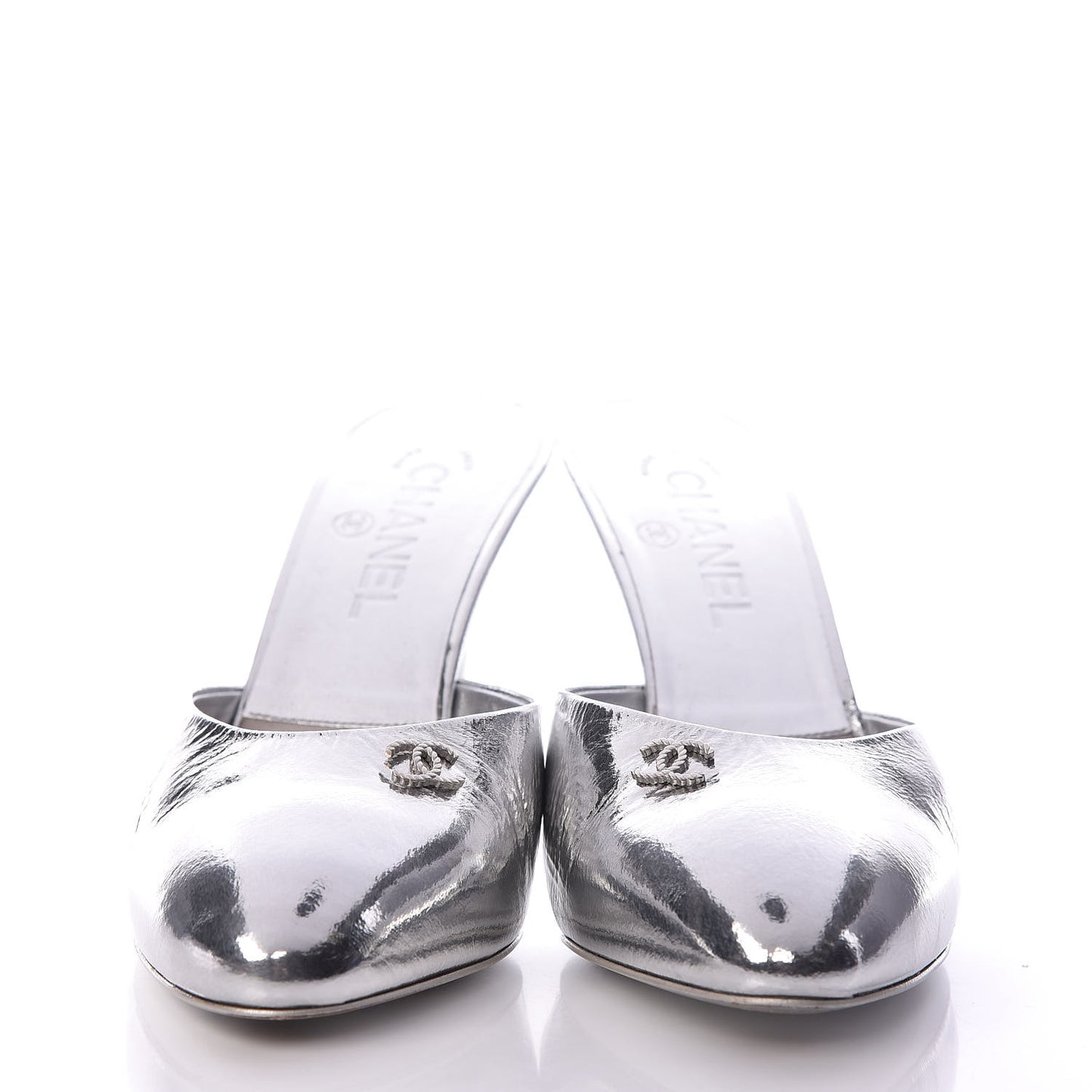 Metallic Goatskin CC Mules 38.5 Silver