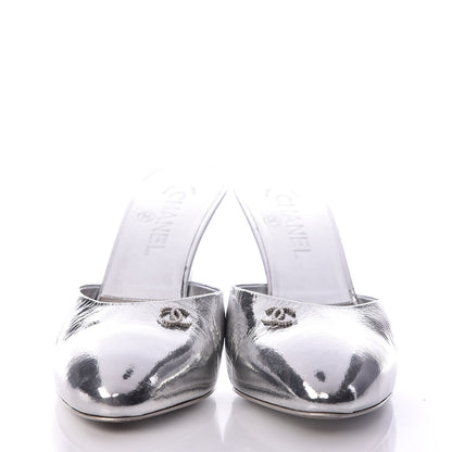 Chanel Metallic Goatskin CC Mules 38.5 Silver 2 of 13