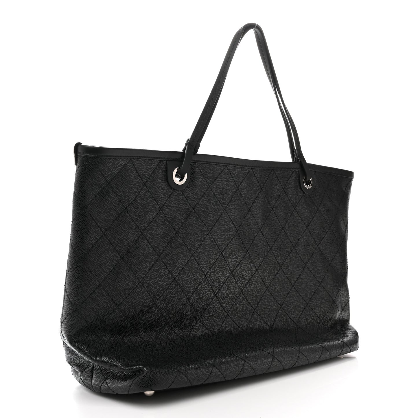 Grained Calfskin Large Shopping Fever Tote Black
