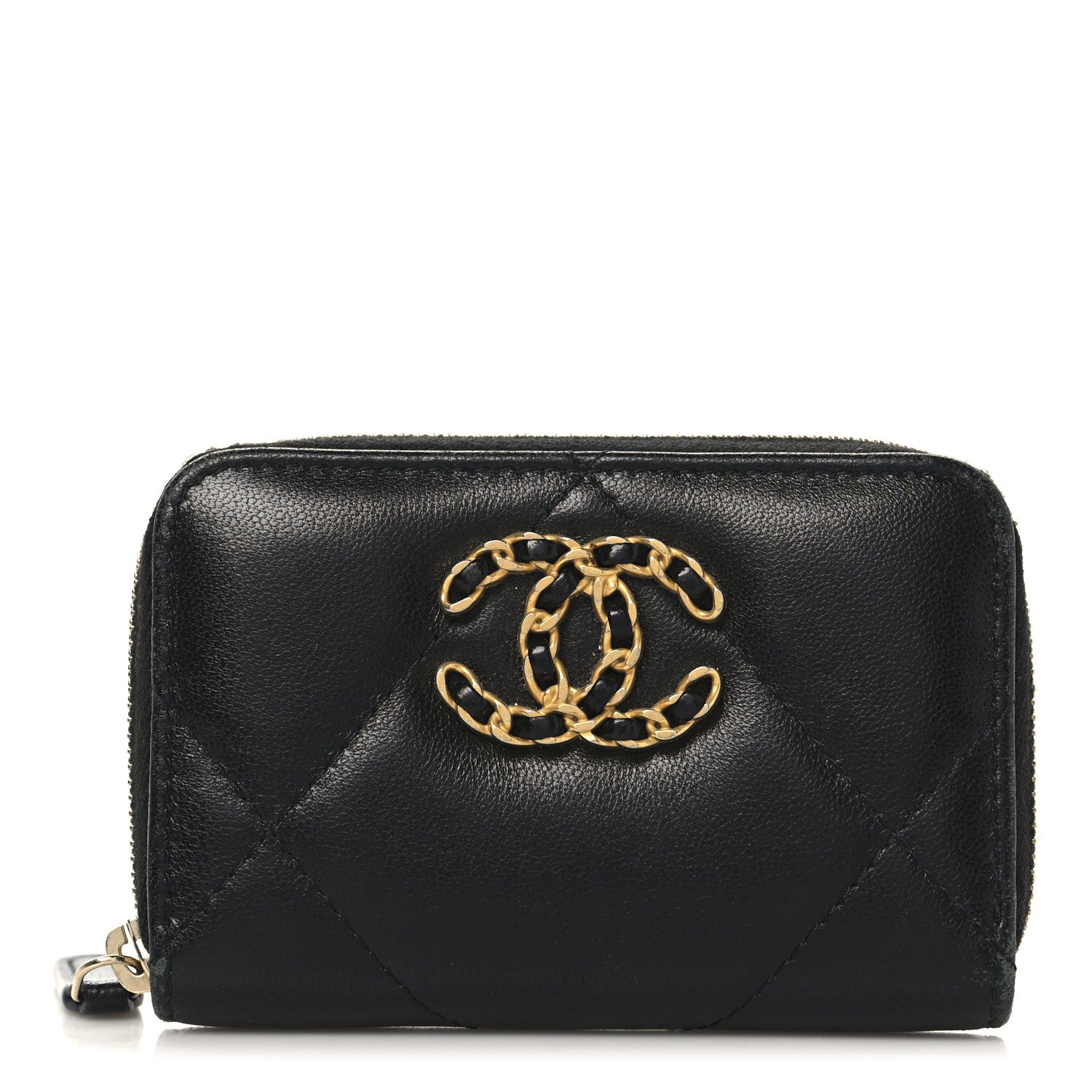 Chanel Lambskin Quilted Chanel 19 Zip Around Coin Purse Wallet Black 1 of 11