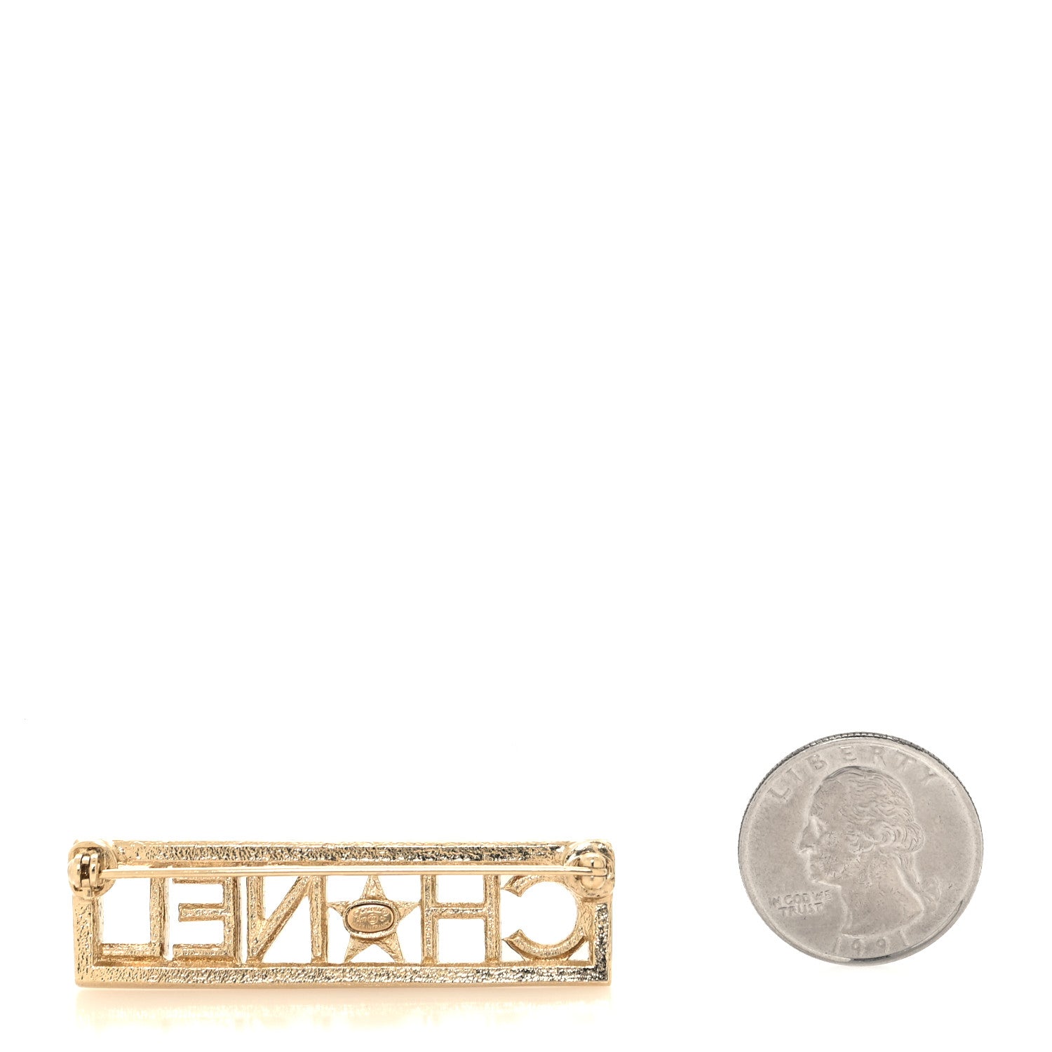 Chanel Baguette Crystal Star Logo Brooch Gold 2 of 3