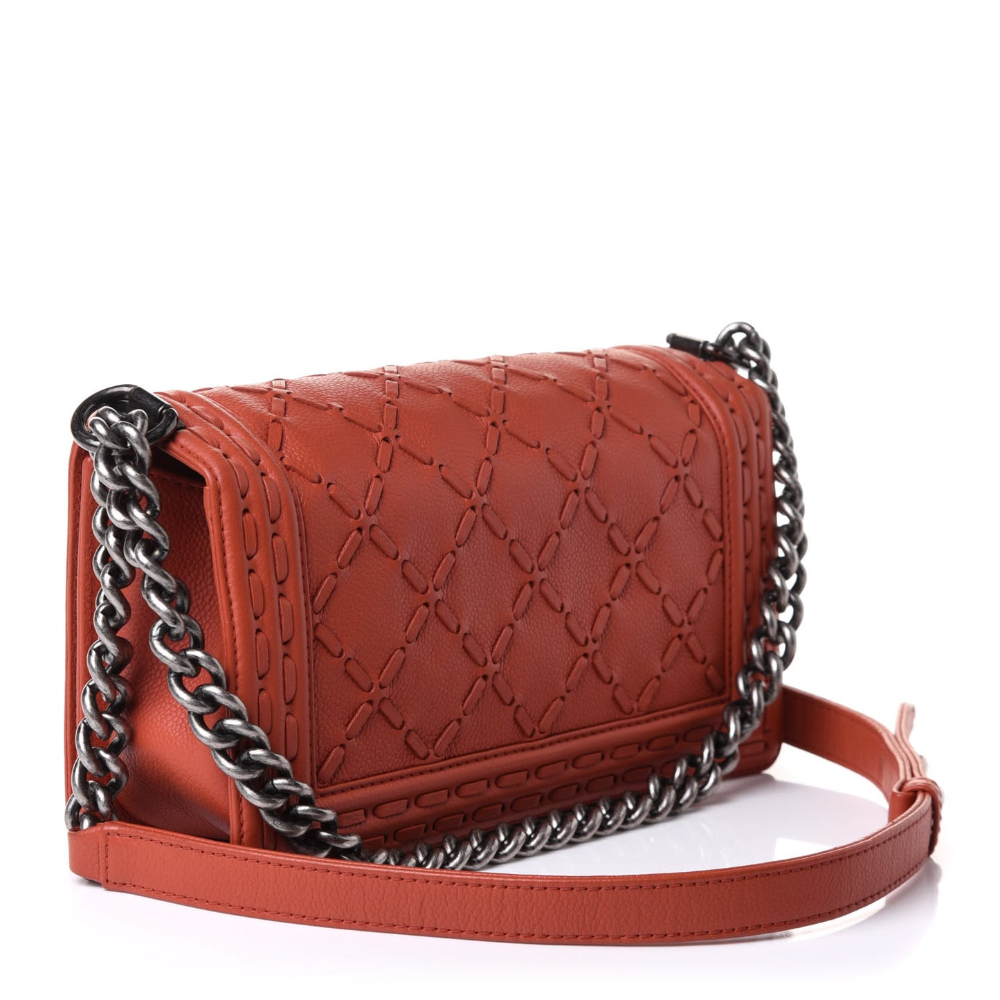 Caviar Stitched Medium Boy Flap Dark Orange