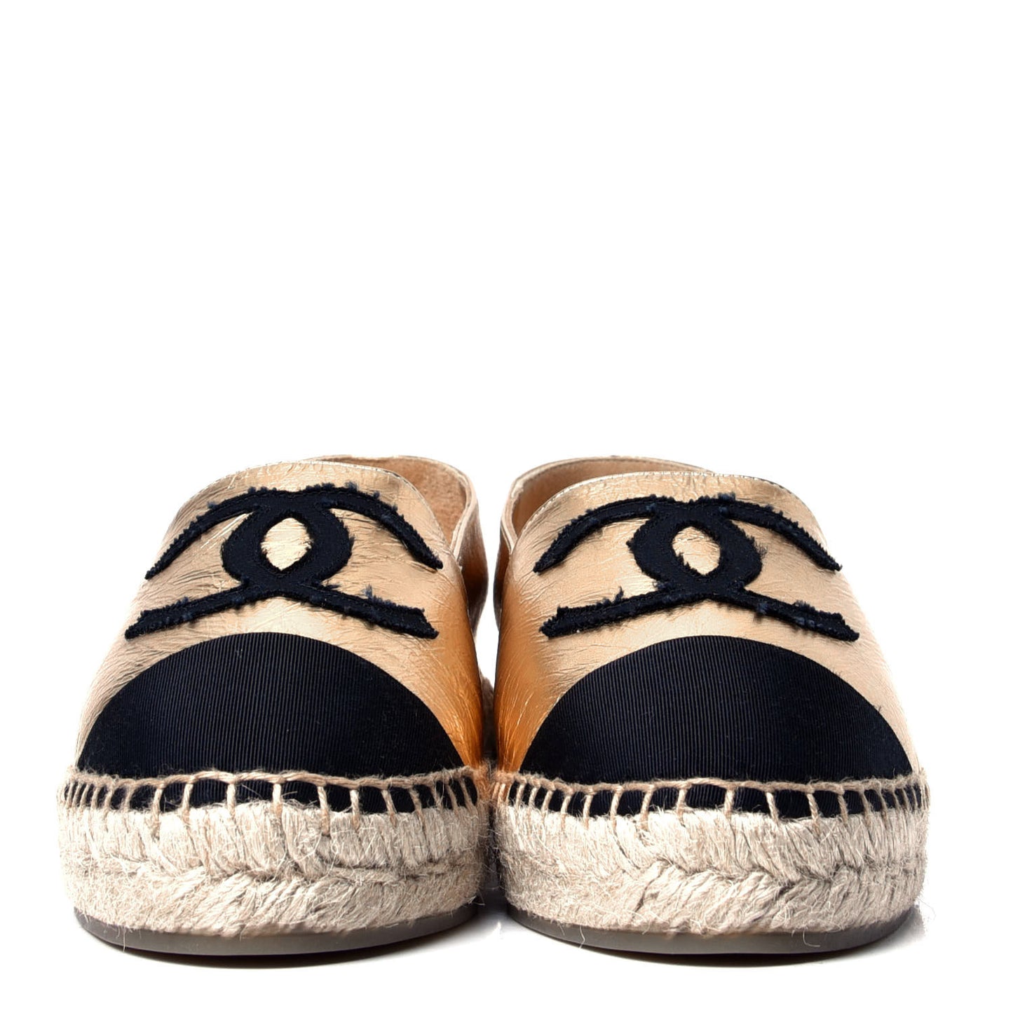 Metallic Lambskin Grosgrain CC Espadrilles 37 Gold Black