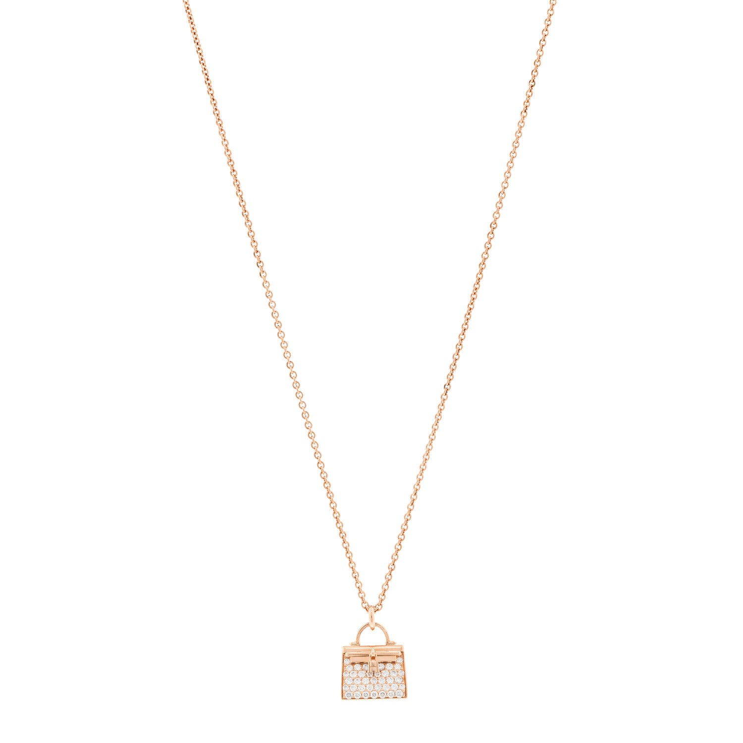 Hermes 18K Rose Gold Diamond Kelly Amulettes Pendant Necklace 1 of 6